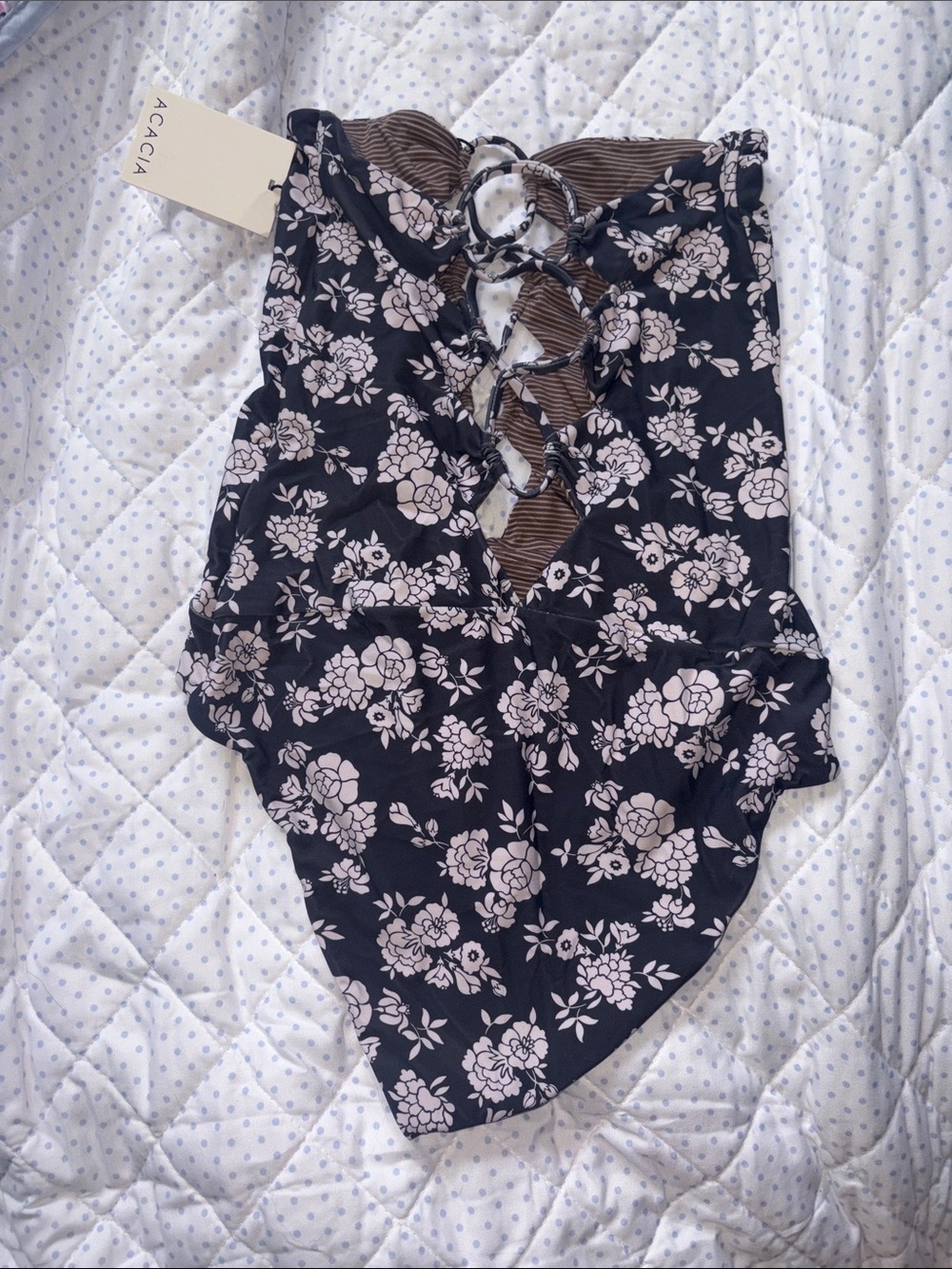 acacia swimwear Dark grey and White Floral Lace-Up One Piece - Picture 2 of 5